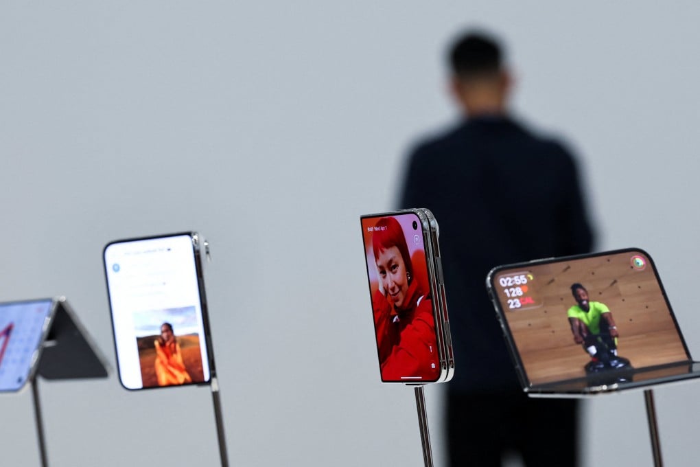 Foldable iPhone Duo devices on display during Apple’s event on Wednesday. Photo: Reuters