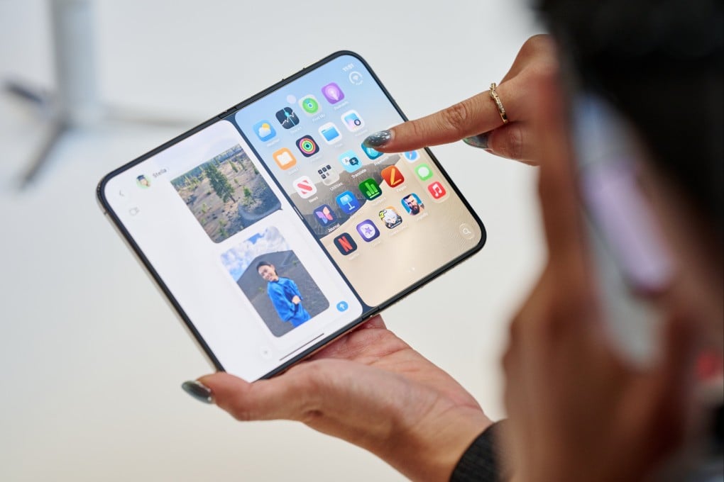 Apple’s foldable iPhone Duo is unveiled during Apple’s special event at the Steve Jobs Theater in Apple Park in Cupertino, California, United States, on Wednesday. Photo: EPA