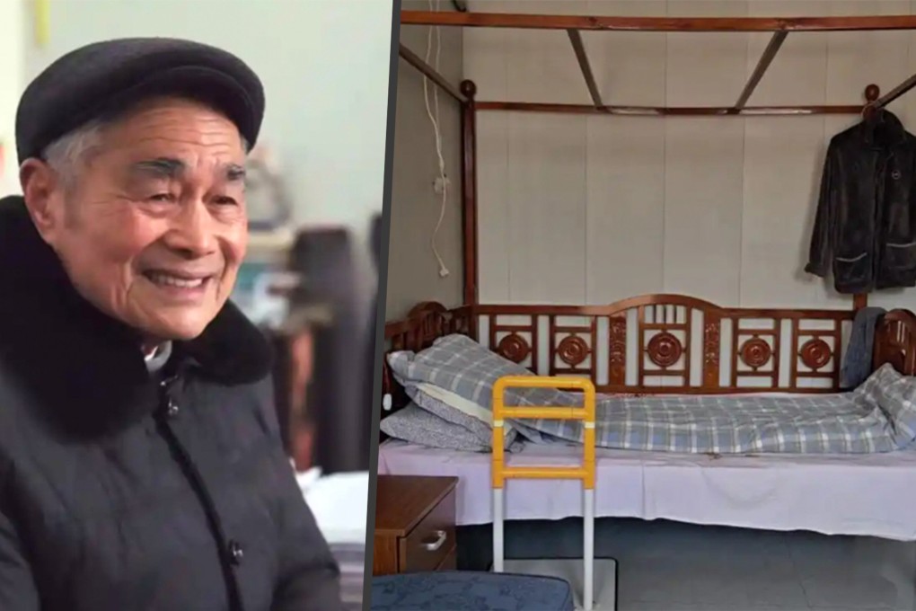 A 98-year-old entrepreneur from Zhejiang has spent decades sleeping on a wooden bed and living frugally to save money for helping the vulnerable. Photo: CCTV/Baidu