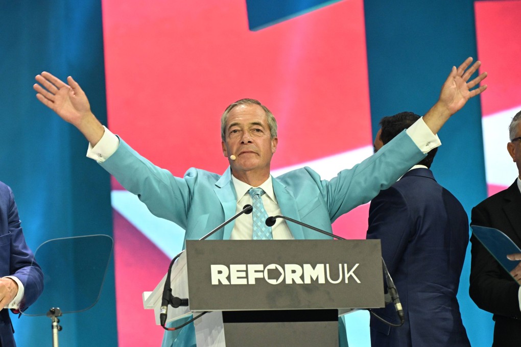 Reform UK leader Nigel Farage delivers a speech during the party conference in Birmingham on Saturday. Photo: dpa