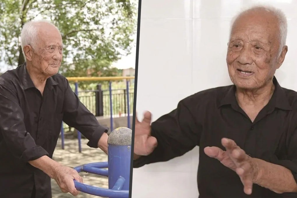 A 106-year-old man has captured the hearts of many in China with his unconventional “reverse schedule” lifestyle, gaining widespread attention for his unique habits. Photo: SCMP composite/QQ.com
