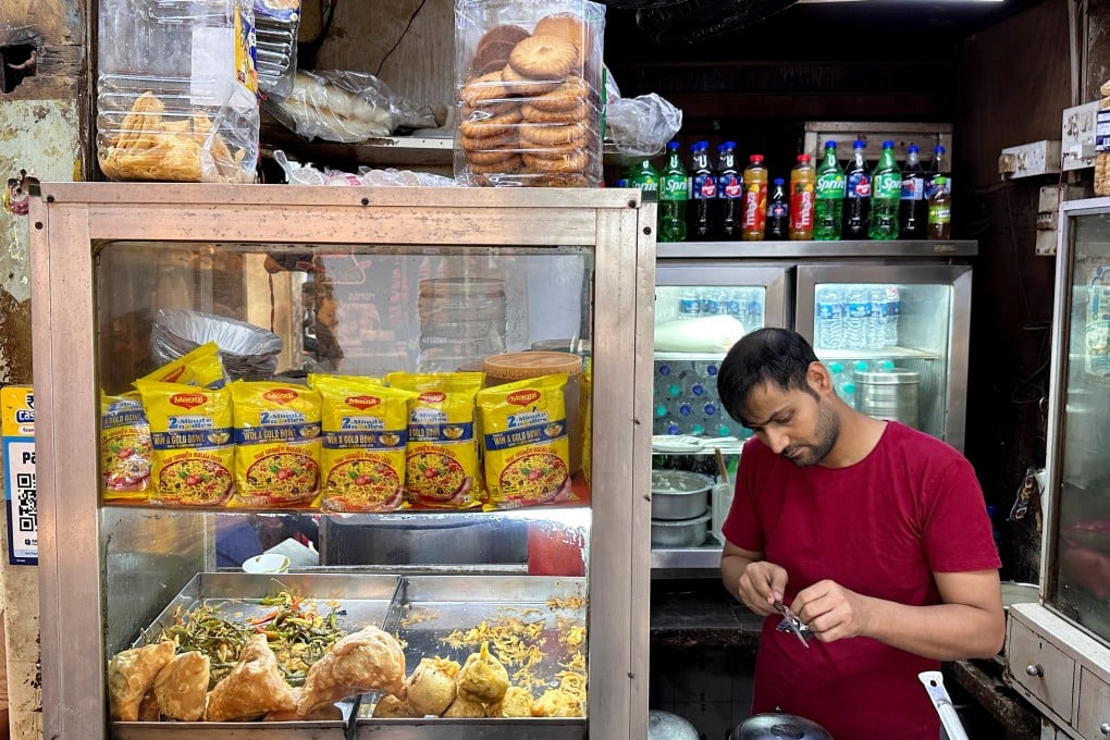 Nestlé’s 2-minute Maggi noodles packets are displayed at a food stall in Mumbai, India. Photo: Reuters