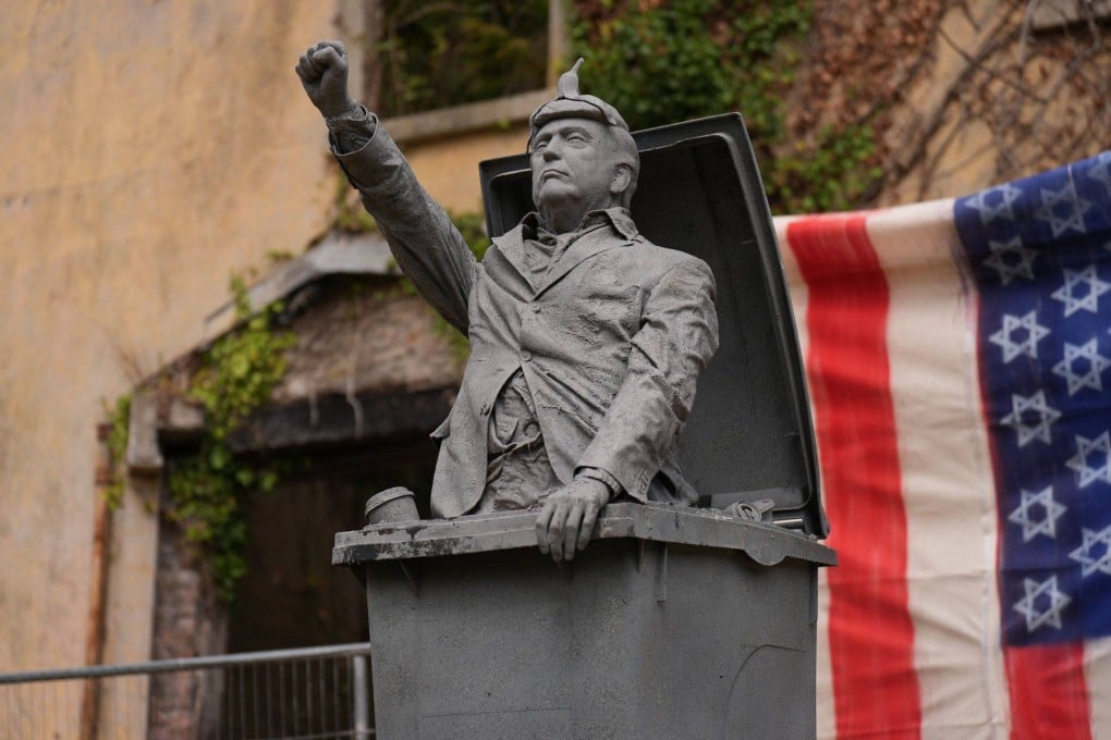 A satirical artwork titled 'The Trash Talker' by Wexford artist TinKicker in St Mullins, Ireland, ahead of Donald Trump's planned visit to the country. Photo: PA Wire via dpa