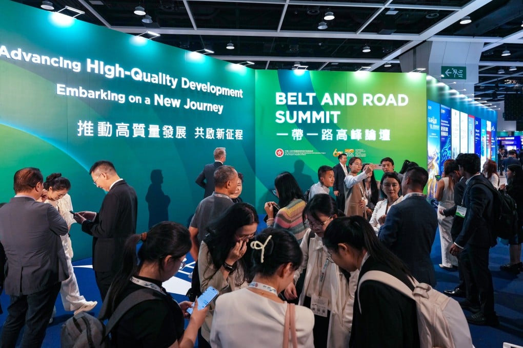 Exhibitors showcase products and services across featured zones during the opening day of the 11th Belt and Road Summit at the Hong Kong Convention and Exhibition Centre in Wan Chai on September 9. Photo: Karma Lo