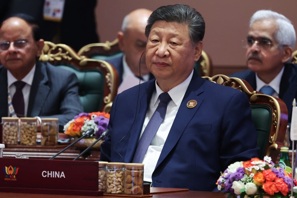 Xi Jinping pictured at Sunday’s session of the Brics summit in New Dellhi, India. Photo: AP
