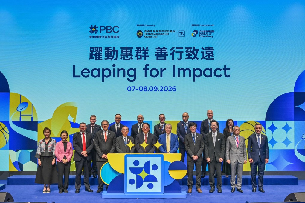 Martin Liao (fifth from left), chairman of the Hong Kong Jockey Club, Chan Kwok-ki (sixth from left), chief secretary for administration, and Winfried Engelbrecht-Bresges (fifth from right), CEO of the Jockey Club, with other dignitaries at the opening ceremony of the Philanthropy for Better Cities Forum 2026 on September 7. Photo: Information Services Department