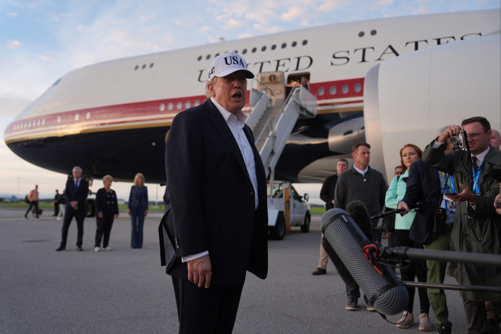US President Donald Trump speaks to journalists before boarding Air Force One at Shannon Airport in Shannon, Ireland on Sunday. Photo: AP