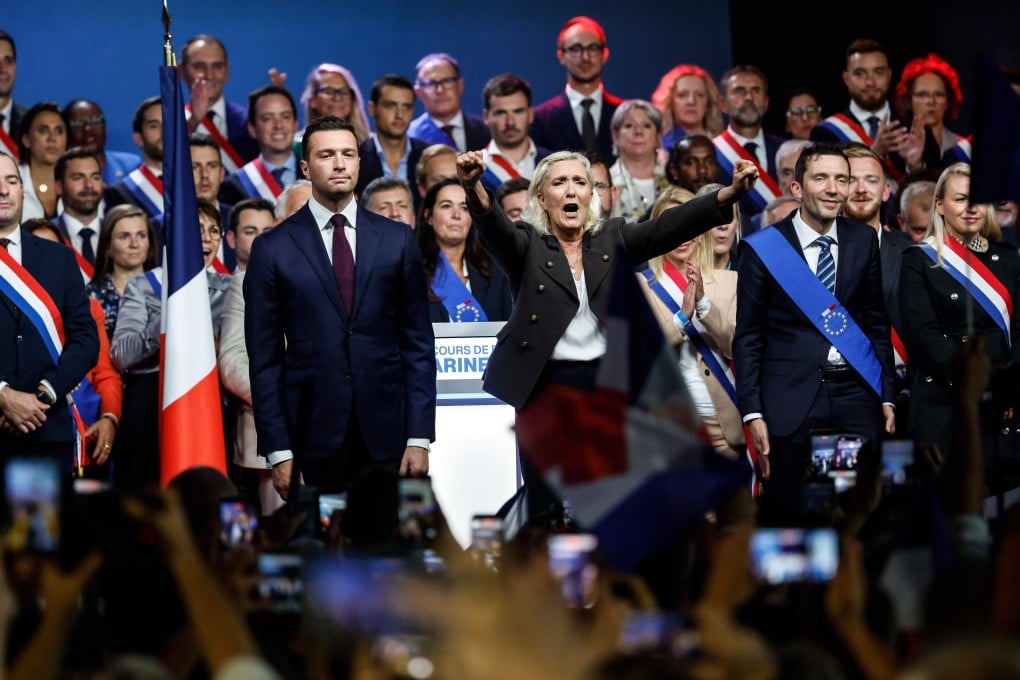 Marine Le Pen greets the crowd in Henin-Beaumont, northern France. Photo: AP