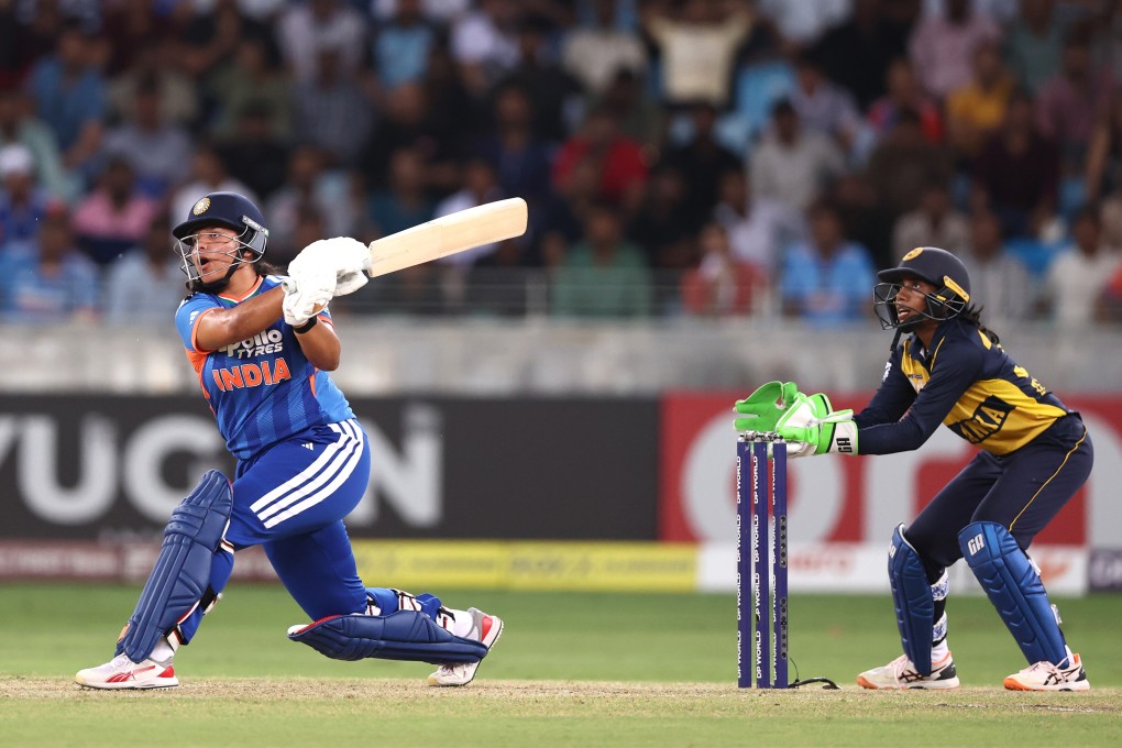 India’s Richa Ghosh sends the ball to the boundary during her side’s Asia Cup triumph over Sri Lanka in Dubai. Photo: Getty Images