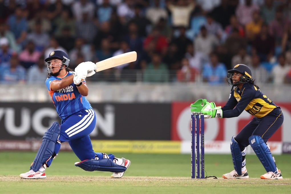 India’s Richa Ghosh sends the ball to the boundary during her side’s Asia Cup triumph over Sri Lanka in Dubai. Photo: Getty Images