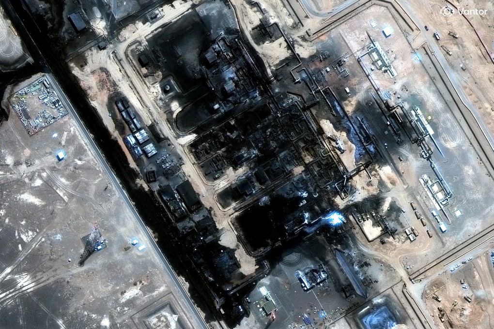 A Vantor satellite image shows damage to a facility of the Saudi Arabia East-West pipeline after a strike on September 11. Photo: Handout via Reuters