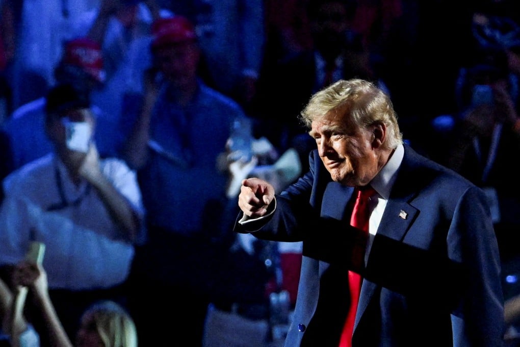 US President Donald Trump gestures on stage at a Republican midterm convention in Dallas, Texas, on Thursday. Photo: Reuters