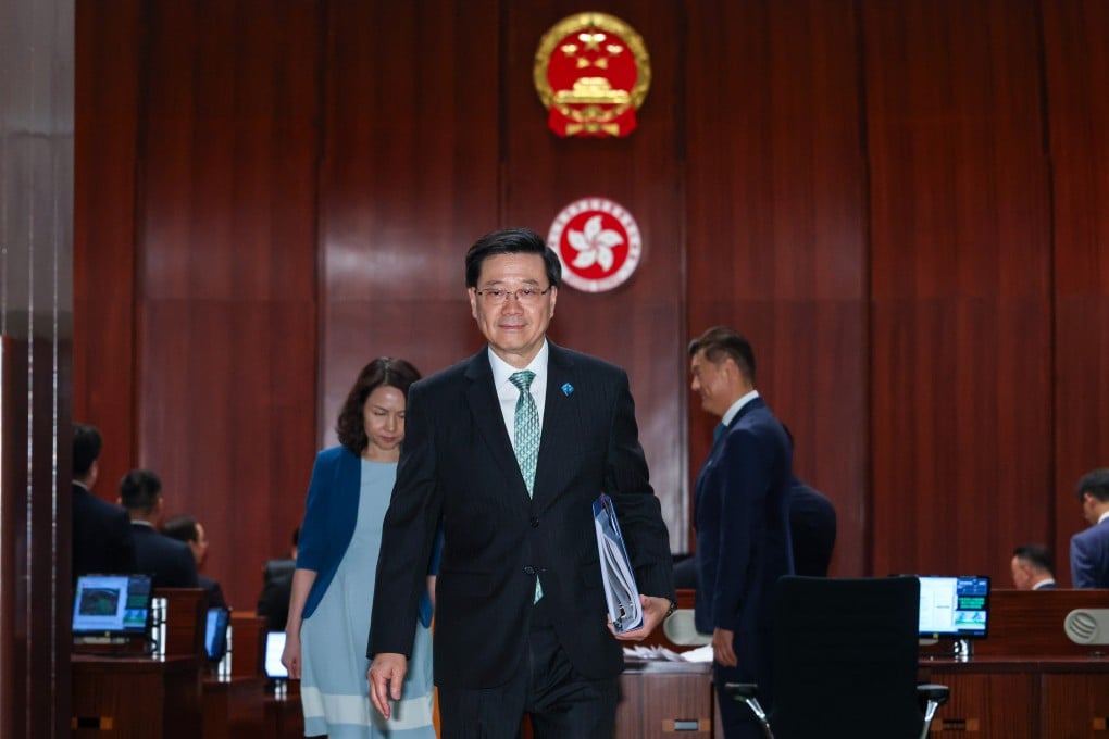 Chief Executive John Lee leaves the Legislative Council chamber after delivering Hong Kong’s first five-year plan and the annual policy address. Photo: Dickson Lee