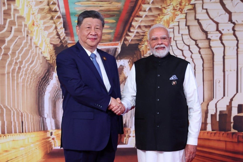 Chinese President Xi Jinping with Indian Prime Minister Narendra Modi at the Brics summit venue in New Delhi on September 12. Photo: via Reuters