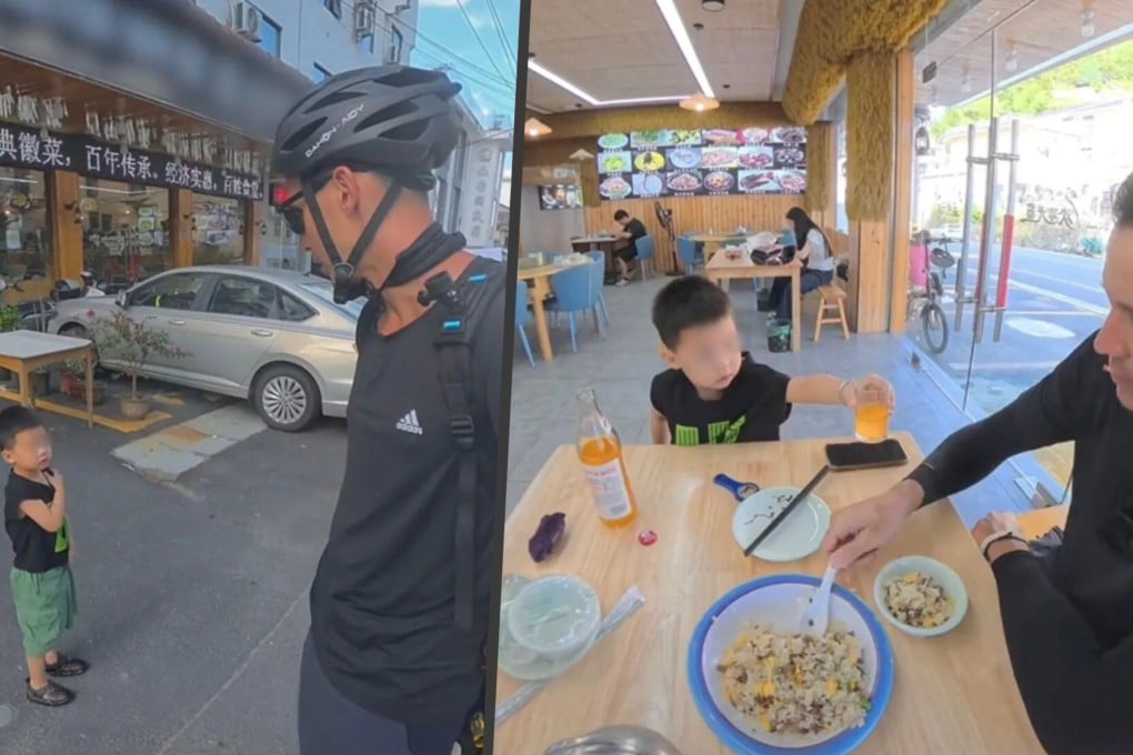 A four-and-a-half-year-old boy has stolen the online spotlight in Huangshan after a video of him playfully drawing a customer into his family’s eatery went viral. Photo: SCMP composite/Weibo