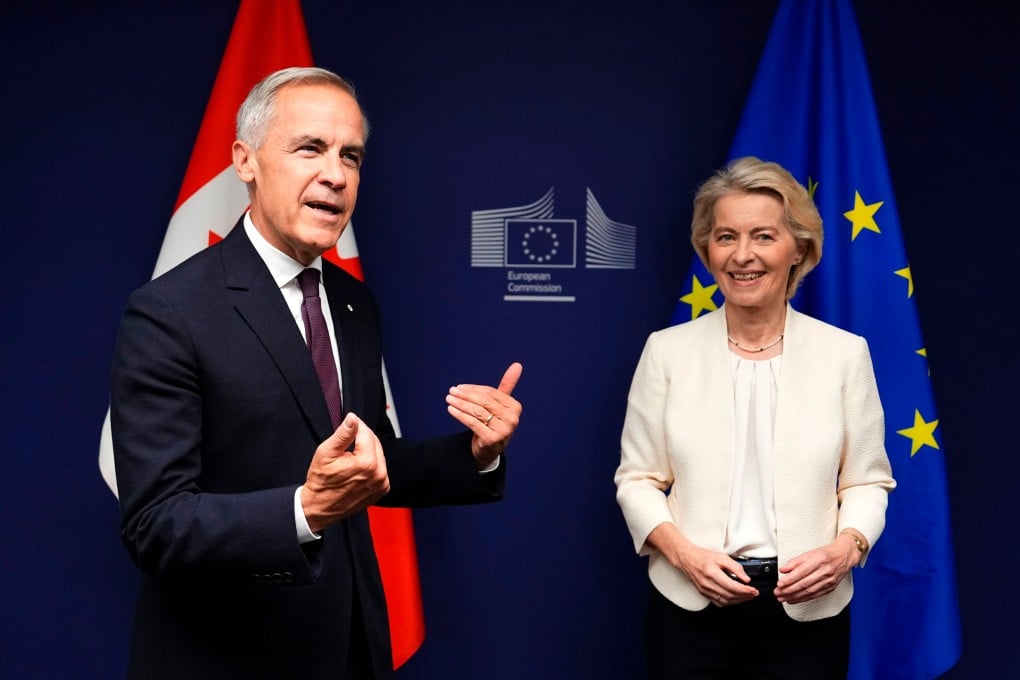 Canadian Prime Minister Mark Carney (left) and European Commission president Ursula von der Leyen at a meeting in Strasbourg, France, on Wednesday. Photo: The Canadian Press via AP