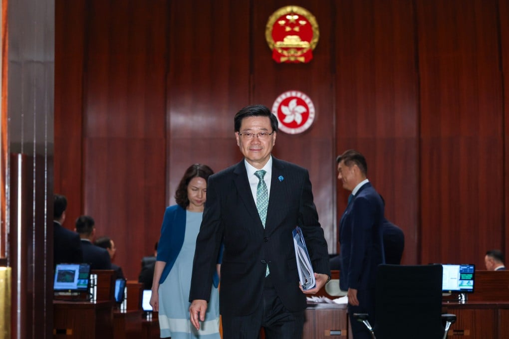 Chief Executive John Lee leaves the Legislative Council chamber after delivering Hong Kong’s first five-year plan and the annual policy address. Photo: Dickson Lee