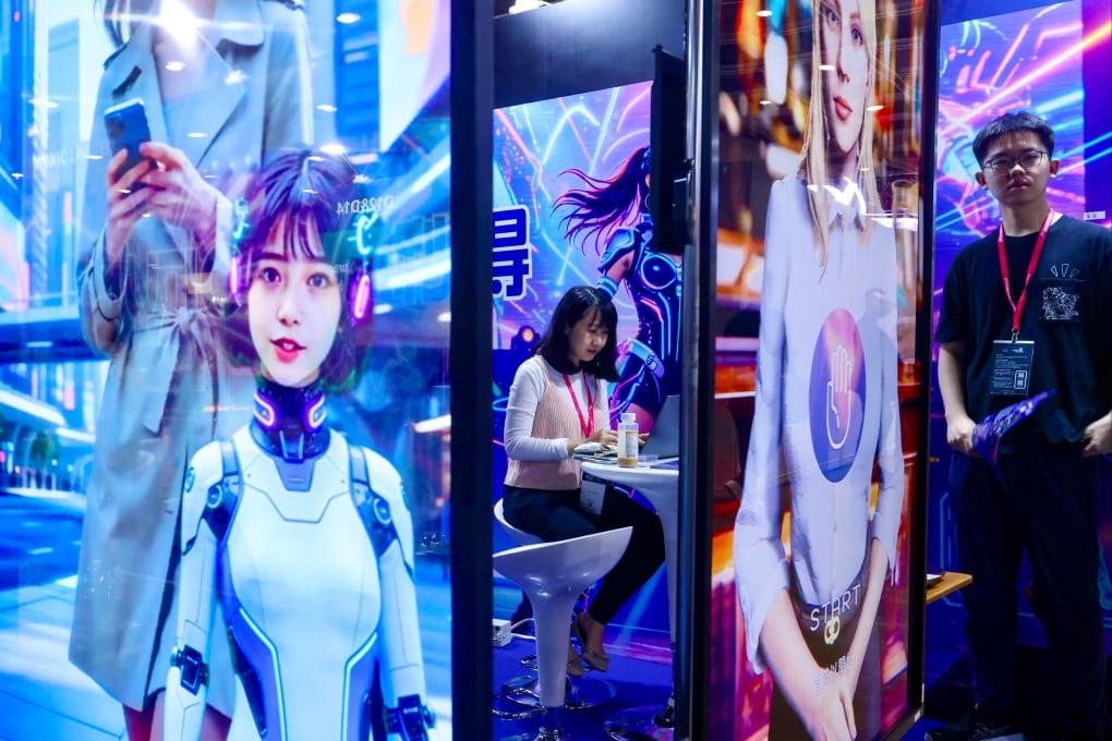 A woman works at a booth at AI+ Power 2026, Hong Kong’s largest artificial intelligence expo and conference, at the Hong Kong Convention and Exhibition Centre in Wan Chai on June 4. Photo: Jonathan Wong