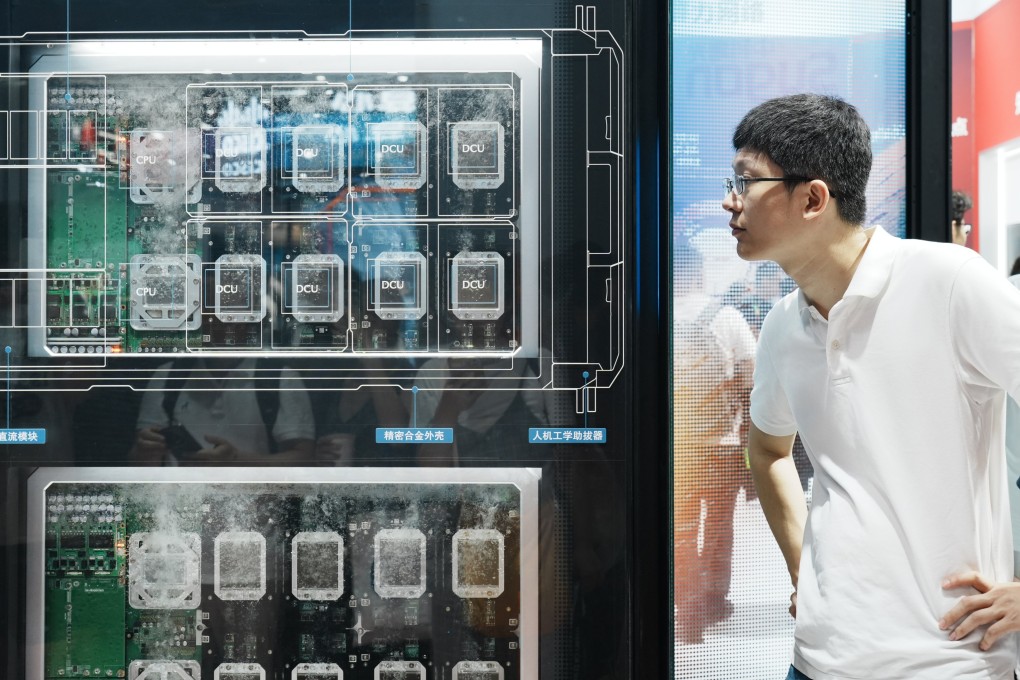 A visitor views China’s 100,000-card AI supercluster Sugon 8000 during the World Artificial Intelligence Conference on July 20 in Shanghai. Photo: VCG via Getty Images