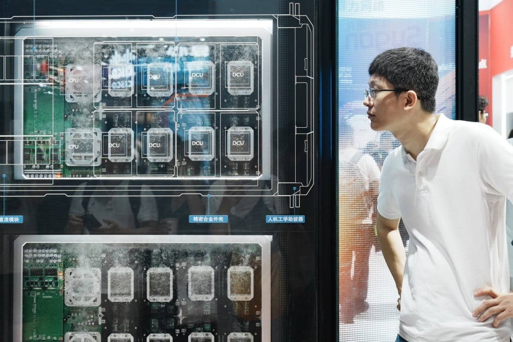 A visitor views China’s 100,000-card AI supercluster Sugon 8000 during the World Artificial Intelligence Conference on July 20 in Shanghai. Photo: VCG via Getty Images