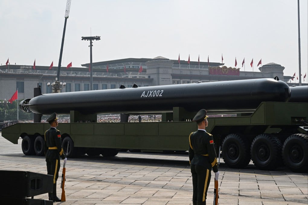 An extra-large uncrewed underwater vehicle is displayed during a Beijing military parade marking the 80th anniversary of Japan's defeat and the end of World War II, in September 2025. Photo: AFP
