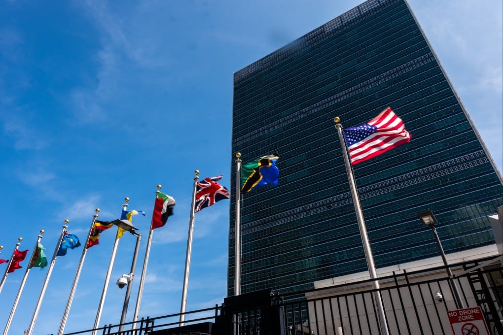 Member state flags fly outside the United Nations headquarters in New York City. Photo: Getty Images
