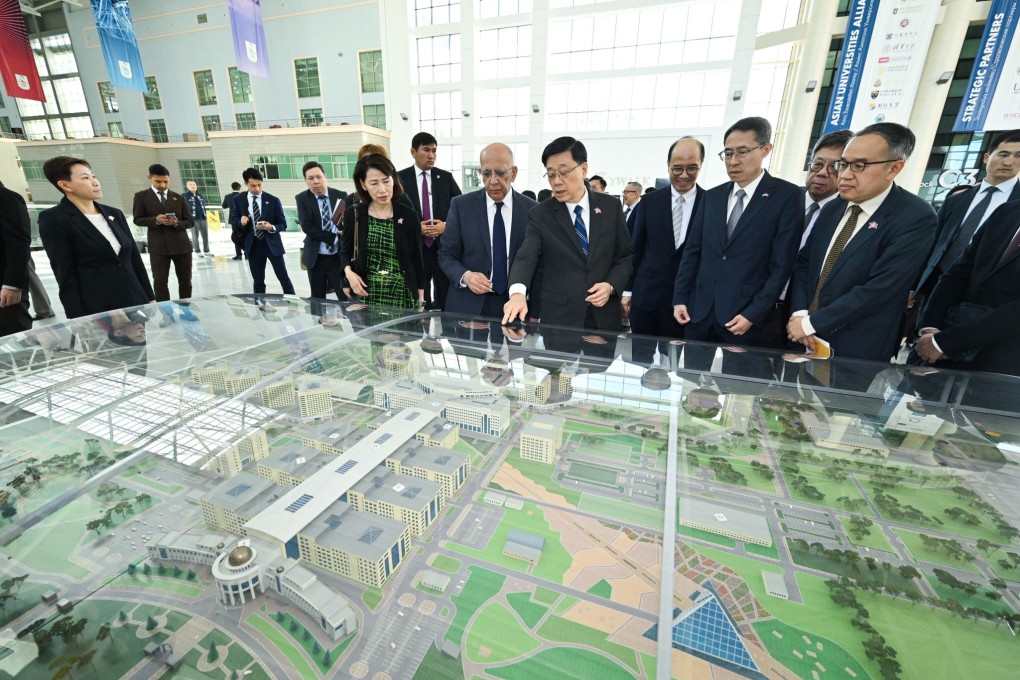 Hong Kong Chief Executive John Lee Ka-chiu (centre) visits Nazarbayev University in Astana, Kazakhstan in June. Photo: ISD