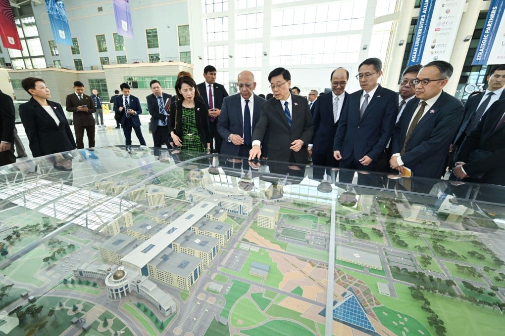 Hong Kong Chief Executive John Lee Ka-chiu (centre) visits Nazarbayev University in Astana, Kazakhstan in June. Photo: ISD