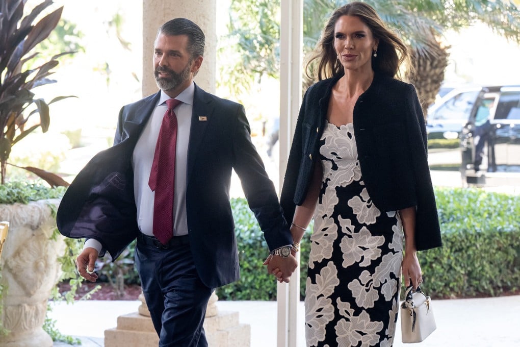 Donald Trump Jnr and Bettina Anderson are seen at Mar-a-Lago in Palm Beach, Florida, in February. Photo: TNS