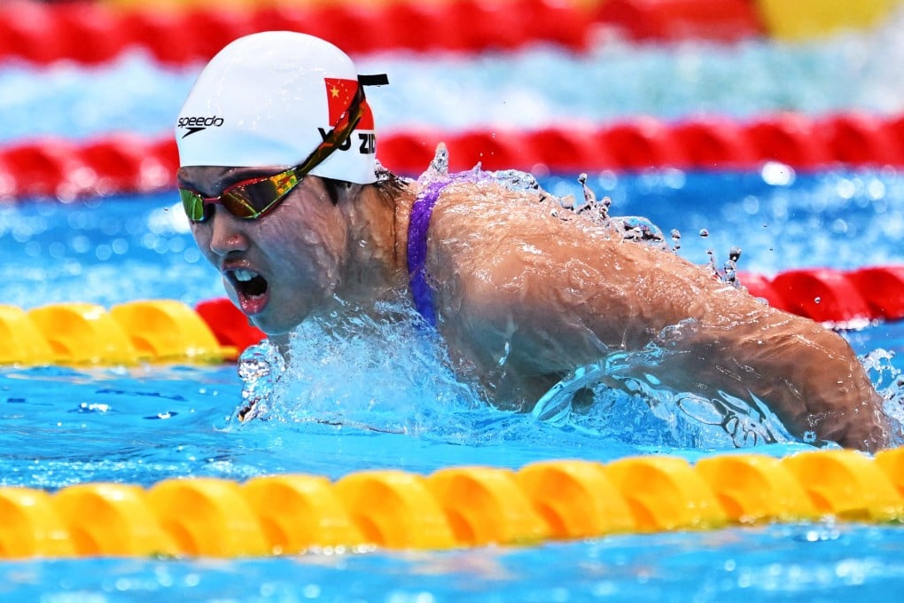 China’s Yu Zidi one her way to winning the women’s 200m butterfly Asian Games final at the Tokyo Aquatics Centre on Sunday. Photo: Reuters