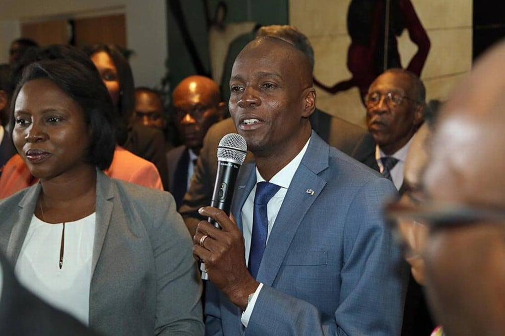 Jovenel Moise with his wife, Martine Marie Etienne Joseph, speaking to a group of Haitians living in South Florida, Miami in 2017, The Haitian president was shot dead in 2021. Photo: Miami Herald / TNS