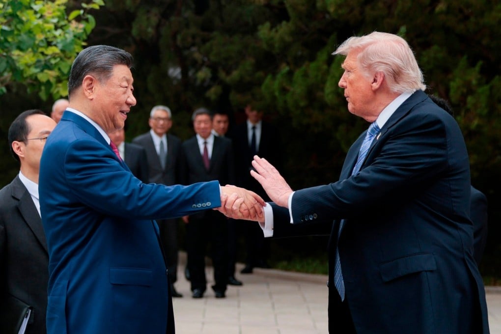 Chinese President Xi Jinping (left) and US President Donald Trump shake hands after a visit to the Zhongnanhai leadership compound in Beijing on May 15. Photo: AP