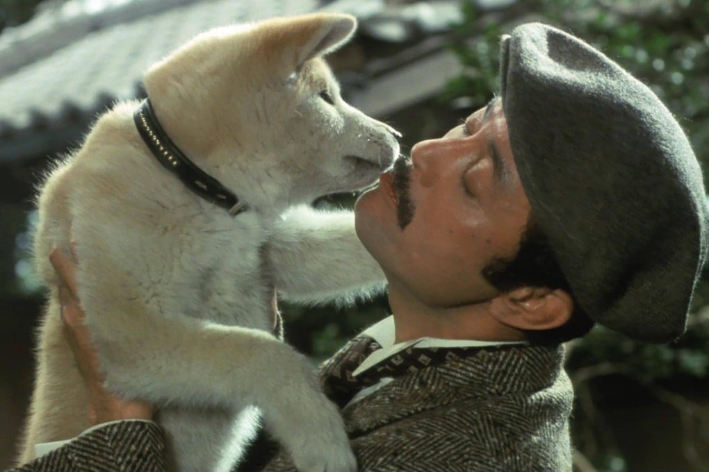 Japanese actor Tatsuya Nakadai in a still from Hachiko (1987), one of the best dog movies ever made.