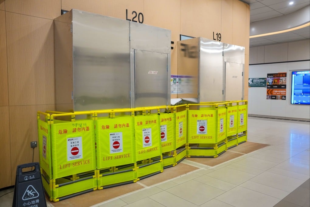 Only four of the 28 lifts in the 34-storey new clinical building of the Queen Mary Hospital are working. Photo: Sam Tsang
