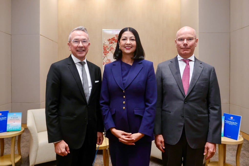 (From left) Paul McComb, executive director of the British Chamber of Commerce; Mary Simpson, chief executive of the Australian Chamber of Commerce; and Johannes Hack, chairman of the European Chamber of Commerce. Photo: Jonathan Wong