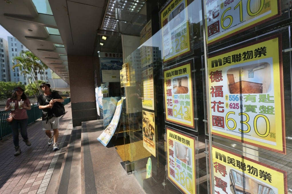 People walk past a real estate agency in Telford Plaza, Kowloon Bay, Hong Kong on August 16. Photo: Karma Lo