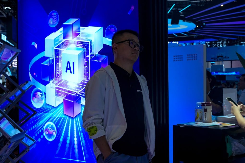 A visitor studies an AI-themed display at the World Artificial Intelligence Conference in Shanghai on July 17, 2026. Photo: AP