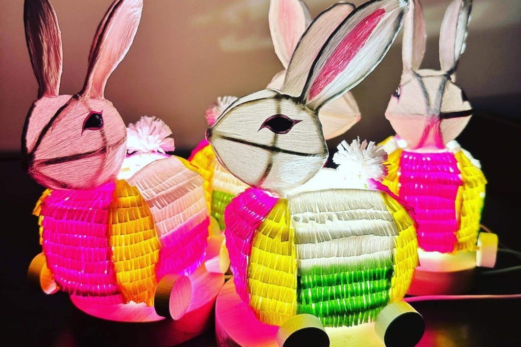 Rabbit lanterns made by Hong Kong fashion designer and lantern artist Wan Wong, who continues to keep the traditional ways of making Mid-Autumn Festival lanterns alive. Photo: Wan Wong