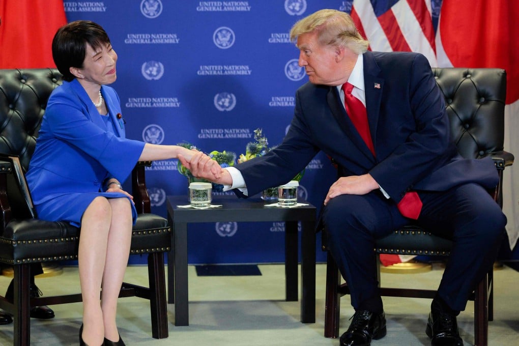 Japanese Prime Minister Sanae Takaichi and US President Donald Trump meet on the sidelines of the United Nations General Assembly in New York on Tuesday. Photo: Getty Images via AFP