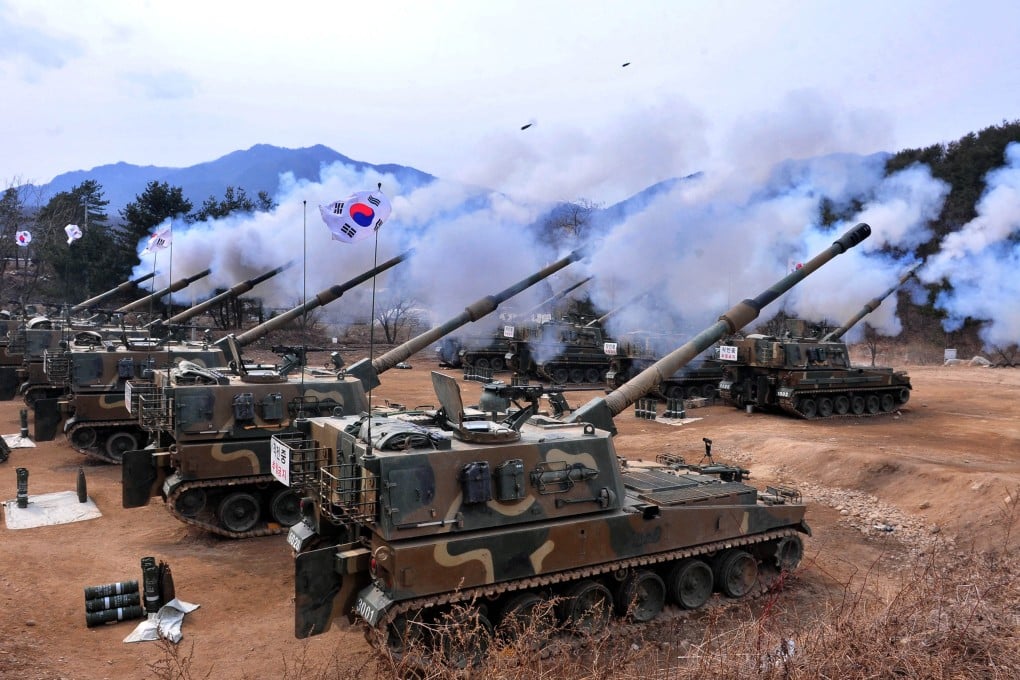 South Korean K9 Thunder 155mm howitzers during a live-fire drill in Pocheon. South Korea’s leading defence company Hanwha Aerospace has announced a US$2.2 billion investment to make 155mm shells in the US. Photo: AFP