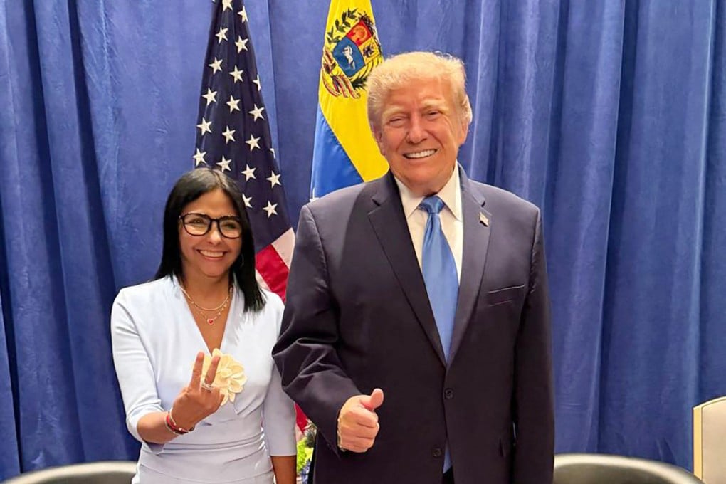 Venezuela’s interim President Delcy Rodriguez and US President Donald Trump. Photo: Venezuelan Presidency via AFP
