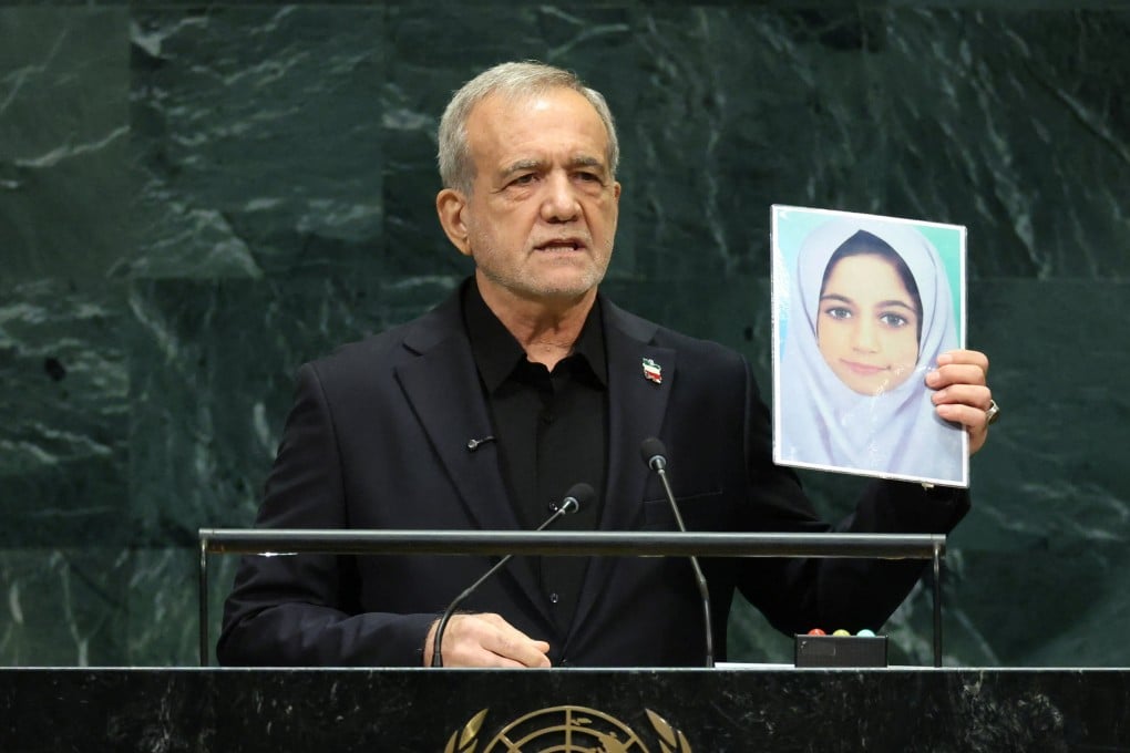Iran’s President Masoud Pezeshkian addresses the 81st United Nations General Assembly in New York on Wednesday. Photo: Reuters