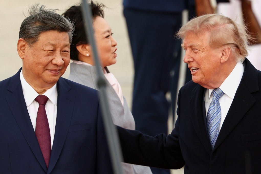 US President Donald Trump (right) greets Chinese President Xi Jinping as he arrives at Joint Base Andrews on Wednesday. Photo: Reuters