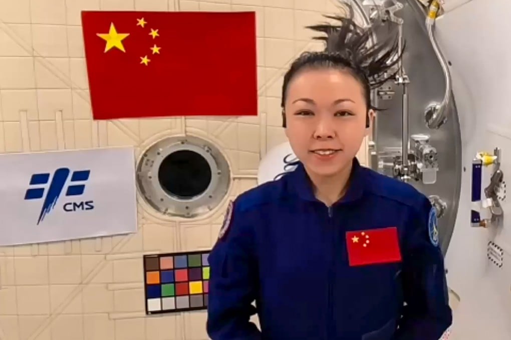 Hong Kong’s first astronaut Lai Ka-ying conveys Mid-Autumn Festival wishes to residents from aboard the Tiangong space station. Photo: Handout