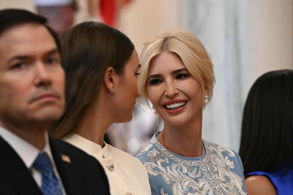 US Secretary of State Marco Rubio, Ivanka Trump (right) and her daughter Arabella Kushner (centre) attend a welcome ceremony for President Xi Jinping and his wife Peng Liyuan at the White House on Thursday. Photo: AFP