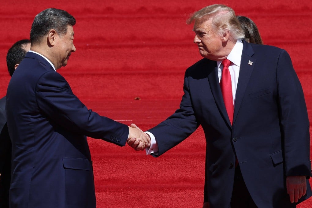 Chinese leader Xi Jinping and US President Donald Trump shake hands as they part ways in front of the National Archives Museum in Washington on Friday. Photo: Getty Images via AFP