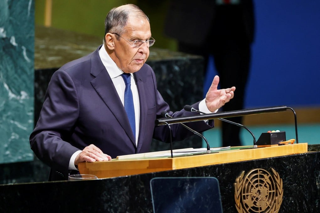 Russian Foreign Minister Sergei Lavrov addresses the UN General Assembly in New York on Saturday. Photo: Reuters
