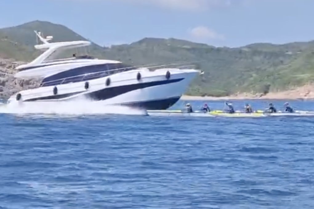 A screenshot from the video showing the near collision, shared by one of the rowers, university professor Eddie Lam. Photo: Facebook/DrLamInv