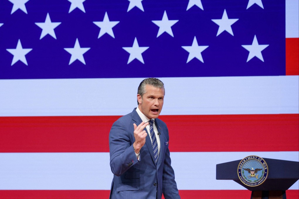 US Secretary of War Pete Hegseth gives a State of the Force address at Marine Corps Base Quantico on September 30 in Virginia. Special guests included Anduril Industries co-founder Palmer Luckey. Photo: Getty Images via AFP