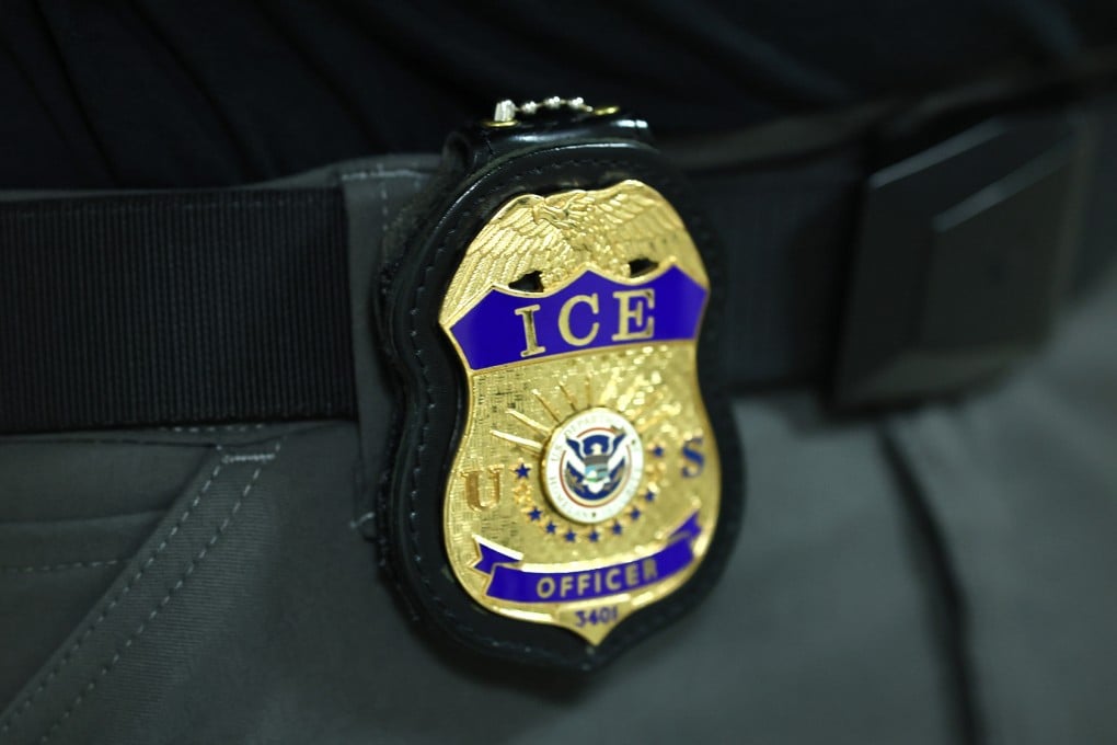 "A US Immigration and Customs Enforcement badge. ICE's "Worst of the Worst" list prioritises the arrest and deportation of non-citizens convicted of serious crimes. Photo: Getty Images/TNS